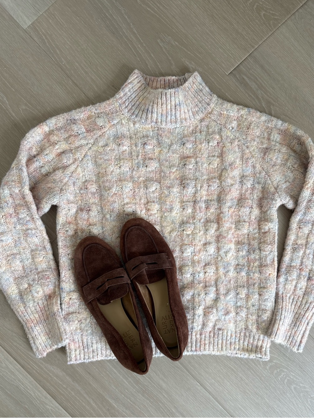 Heartloom Pastel Multi Cable Knit Mock Neck Sweater